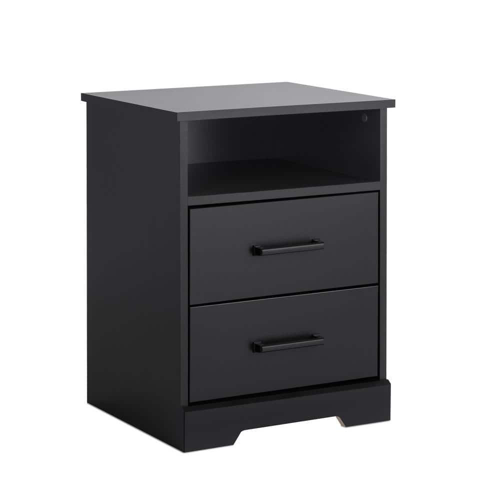 Rustic Black 2-Drawer Nightstand with Open Shelf