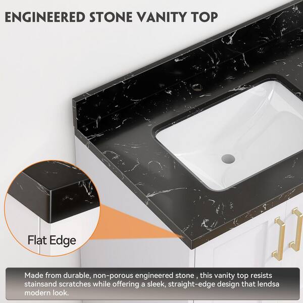 Zeafive 72 in. W x 22 in. D Engineered Stone White Rectangular
