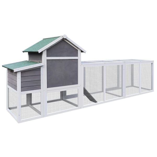 122 in. Large Gray Wood Chicken Coops Hen House Pet Rabbit Hutch Wooden Pet Cage Backyard w/ Nesting Box Poultry Fencing
