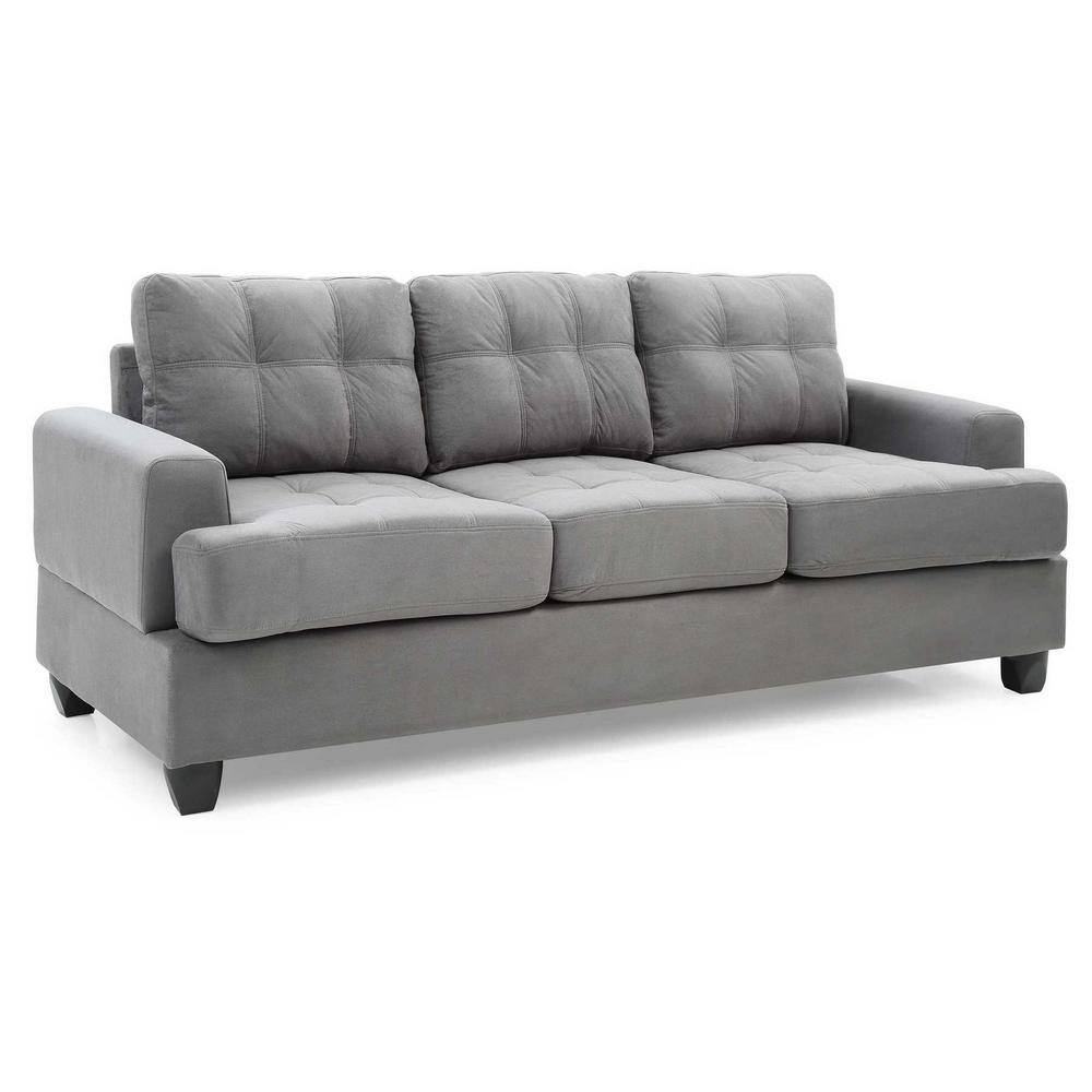 Gray Tufted Microfiber Flared Arm Sofa with Pillow Back, 79 in.