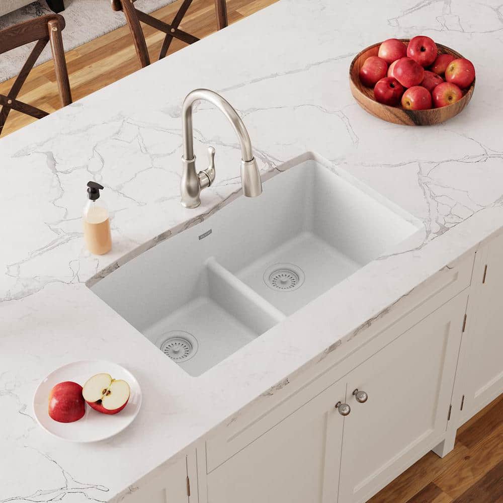 White Quartz Double Bowl Undermount Kitchen Sink