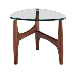 Amelia 19.69 in. Clear Tempered Glass Side Table with Walnut Base End Table