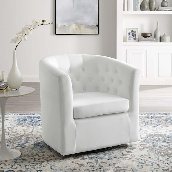 Prospect White Tufted Performance Velvet Swivel Armchair