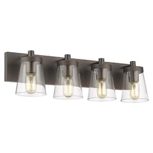 Farmhouse 25.6 in. 4-Light Oil Rubbed Bronze Bathroom Light Fixtures Vanity Light with Clear Glass Shade