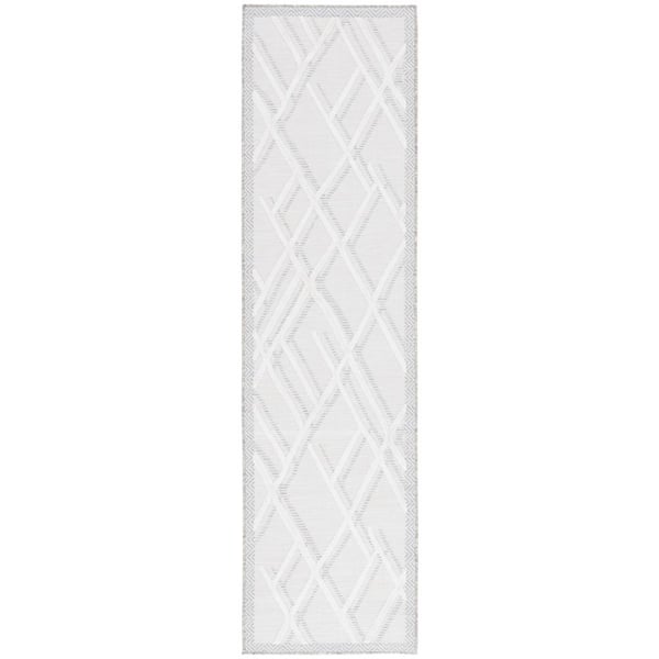 Cabana Ivory/Gray 2 ft. x 8 ft. High-Low Abstract Diamond Indoor/Outdoor Runner Rug