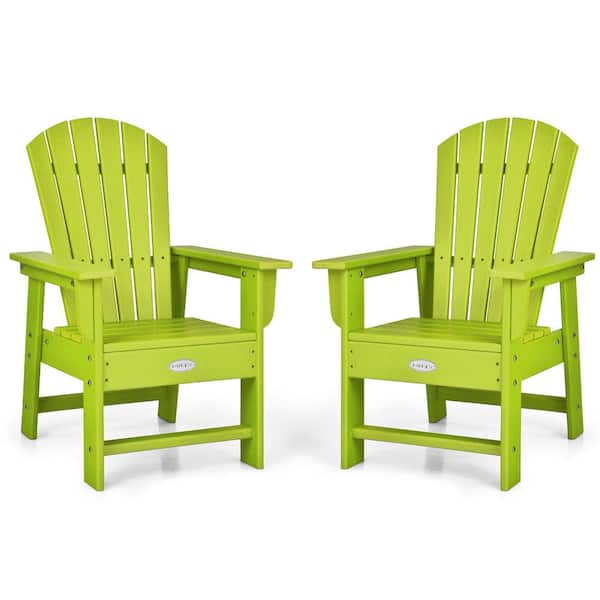 Gymax Set of 2 Kids Plastic and Wood Patio Adirondack Chair Armchair Weather Resistance Outdoor Chair Green