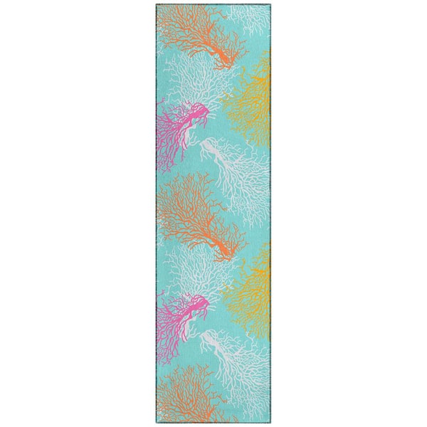Addison Rugs Surfside Blue 2 ft. 3 in. x 7 ft. 6 in. Geometric Indoor/Outdoor Area Rug