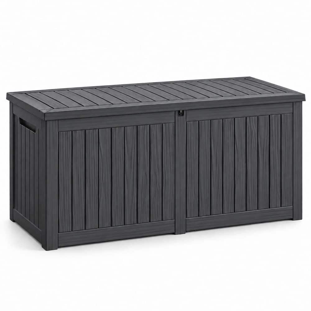 280 Gal. Extra Large Black Wood Grain Resin Deck Box with Gas Strut Lid Lockable Weather Resistant Outdoor Storage