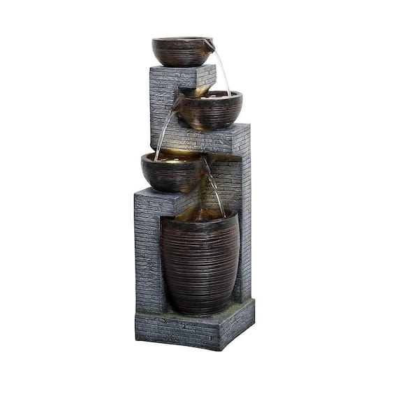 maocao hoom Outdoor 4-Tier Resin Fountain with LED Light