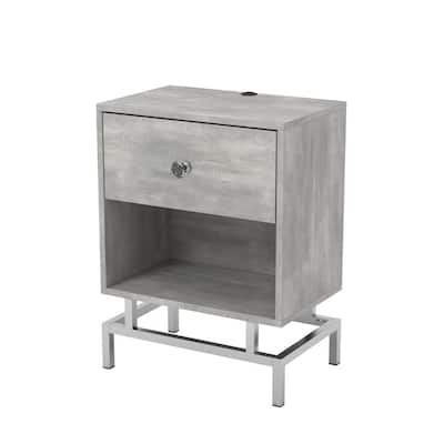 Milo 24 in. H Light Gray Side Table with USB Plug
