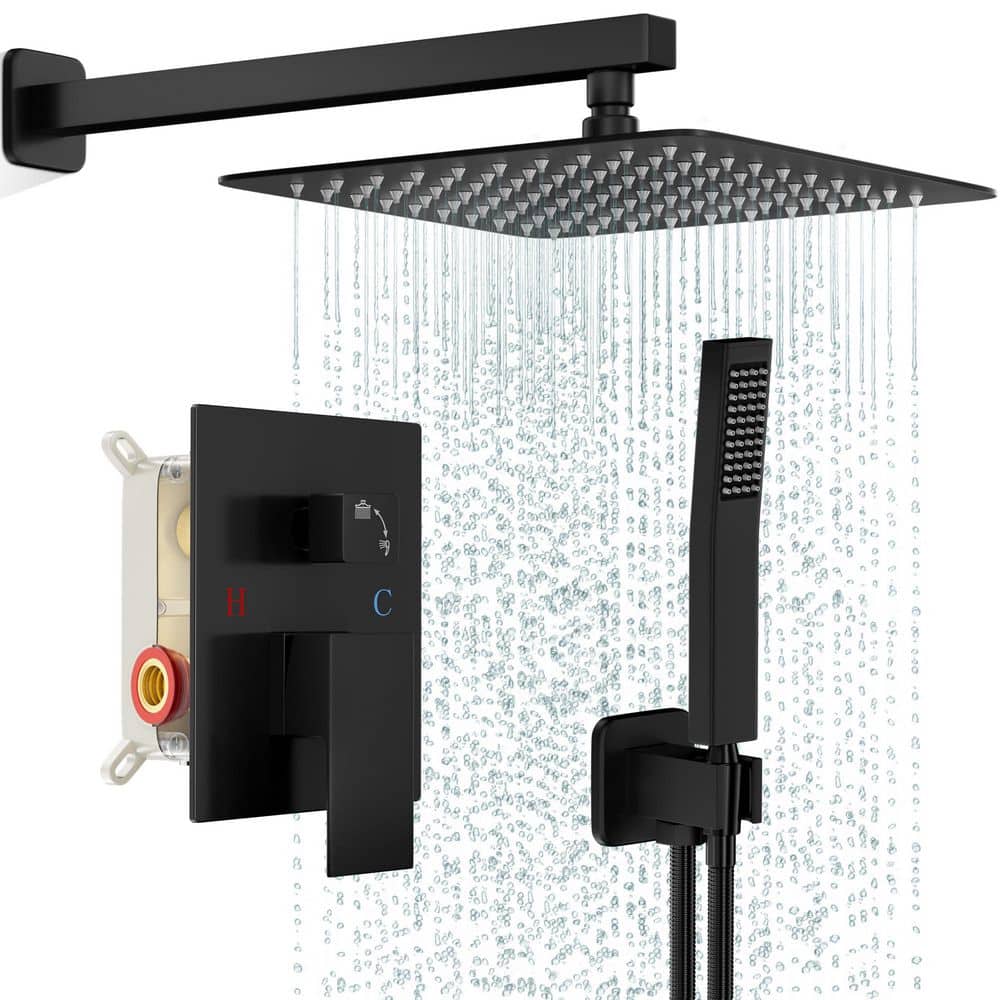 10 in. Matte Black Rainfall Shower System with Square Head, Handheld, Mixing Valve and 16 in. Wall Arm price history on PriceWatchPro