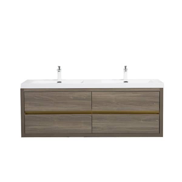 Lafarre 59.06 in. W x 19.69 in. D Double Sink Floating Grey Ash Bath Vanity with White Stone Resin Top Assembled