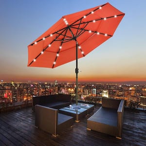 10 ft. Solar LED Outdoor Market Tilt Patio Umbrella, Cherry Tomato