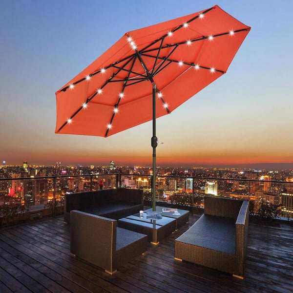 Unbranded 10 ft. Solar LED Outdoor Market Tilt Patio Umbrella, Cherry Tomato