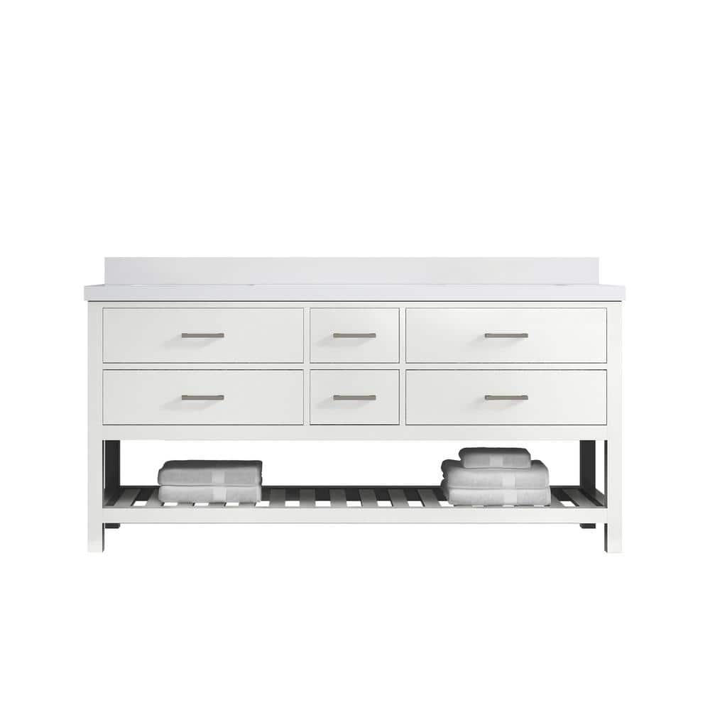 Parker 72" White Solid Wood Double Sink Vanity with Quartz Top