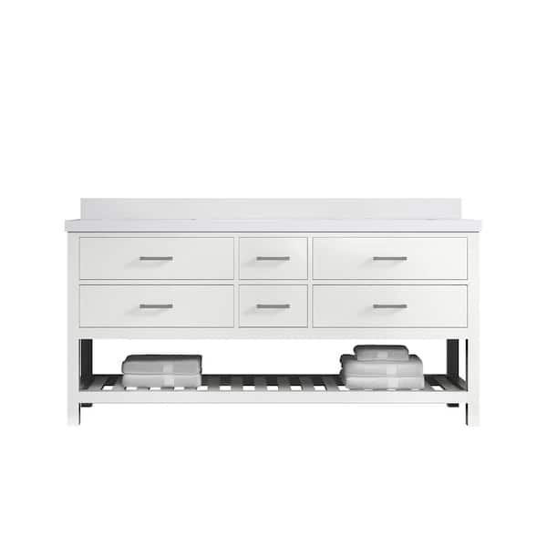 Willow Collections Parker 72 in. W x 22 in. D x 36 in. H Double Sink Bath Vanity in White with 2 in. White Quartz Top