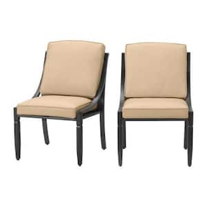 Harmony Hill Black Steel Outdoor Patio Armless Dining Chairs with Sunbrella Beige Tan Cushions (2-Pack)