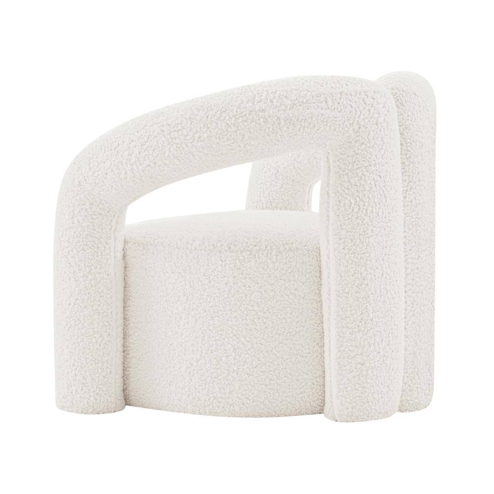 Cream Boucle Upholstered Modern Accent Chair with Pine Wood Frame