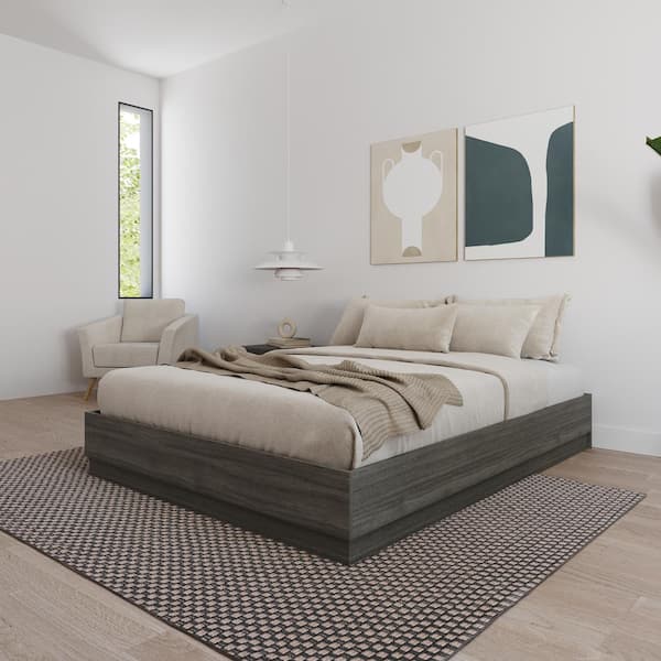 Milano Gray Oak Frame Queen Size Platform Bed