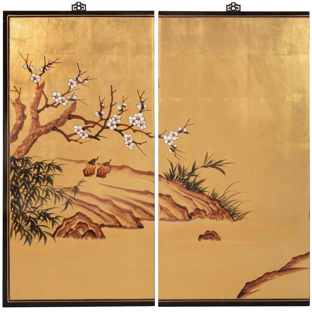 72" Gold Leaf Cranes Acrylic Wall Art Set