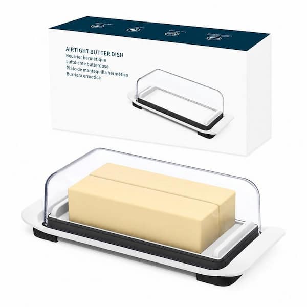 KHKFY White Ceramic Butter Dishes, Large Airtight Plastic Butter Dish with Lid Sealing Ring Countertop Fridge Keeper 5VBWGJ6T