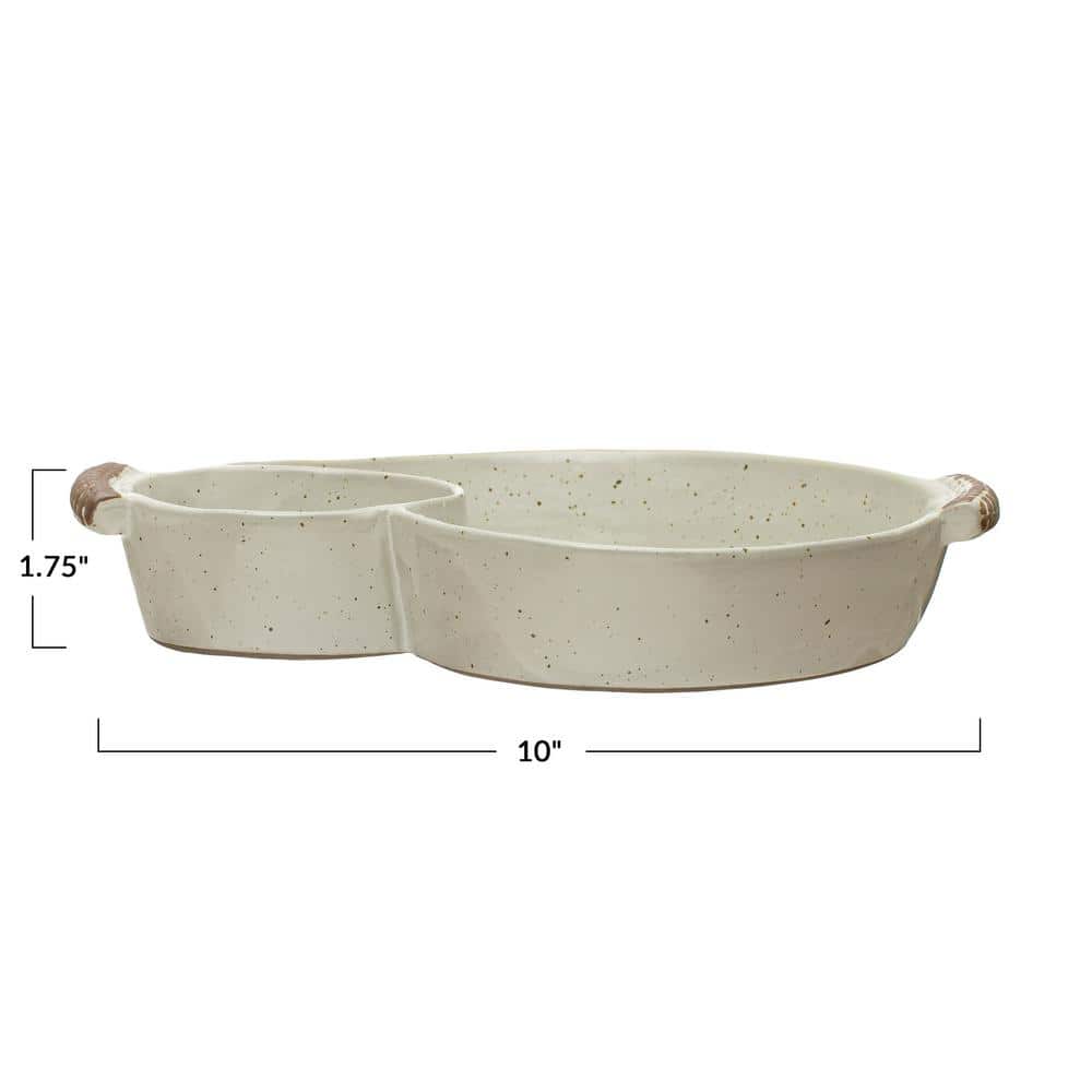 Ivory Ceramic Tiered Chip and Dip Tray with Handles