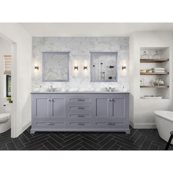 Lexora Dukes 80 in. W x 22 in. D Dark Grey Double Bath Vanity, Carrara ...