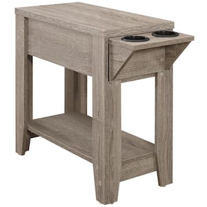 Taupe End Table with Cup Holders