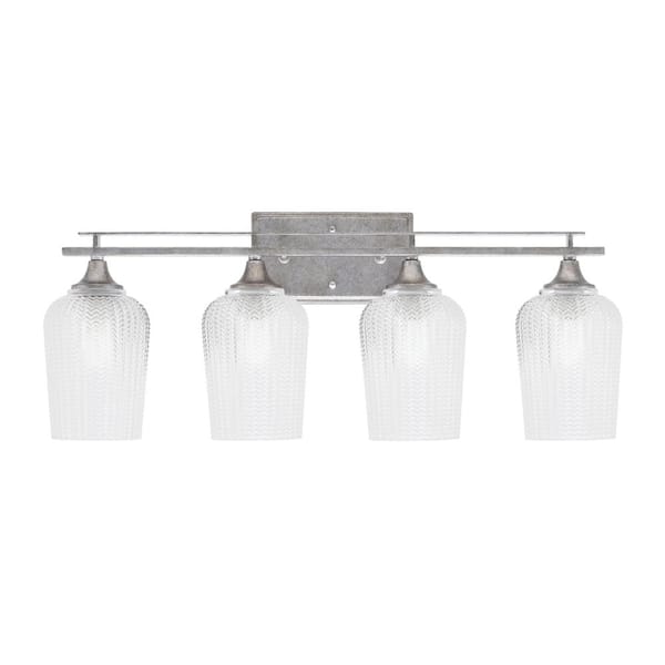 Ontario 27.5 in. 4-Light Vanity Light Aged Silver Clear Textured Glass ...
