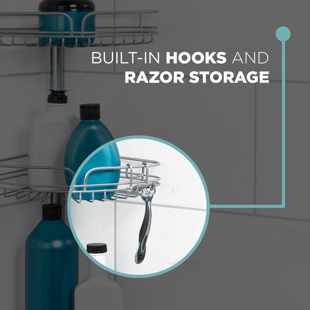 Adjustable Nickel Tension Pole Shower Caddy with Four Shelves