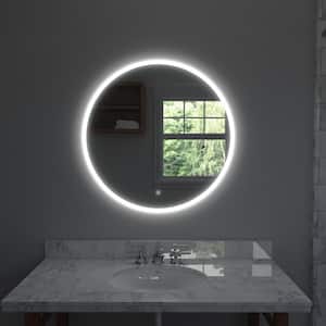 Eva 36 in. W x 36 in. H Large Round Frameless Perimeter LED Wall Bathroom Vanity Mirror with Memory Dimmer and Defogger