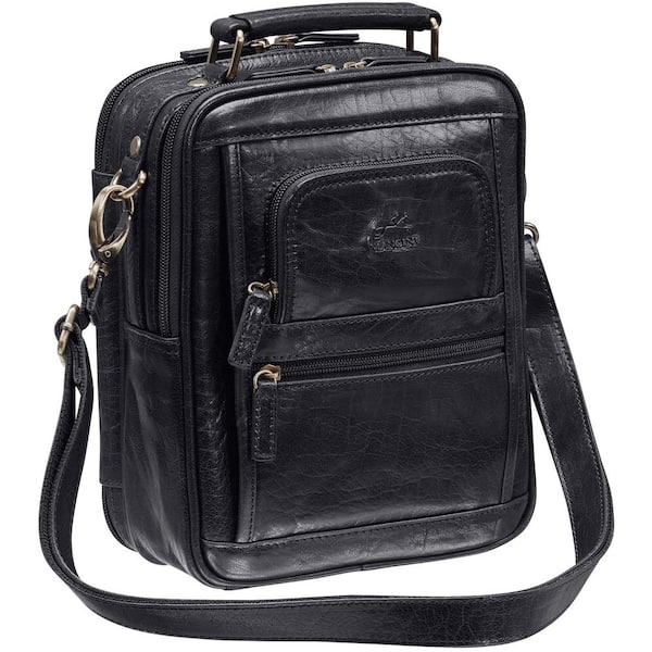 MANCINI Arizona 8.5 in. W x 4 in. D x 10 in. H Black Leather Large