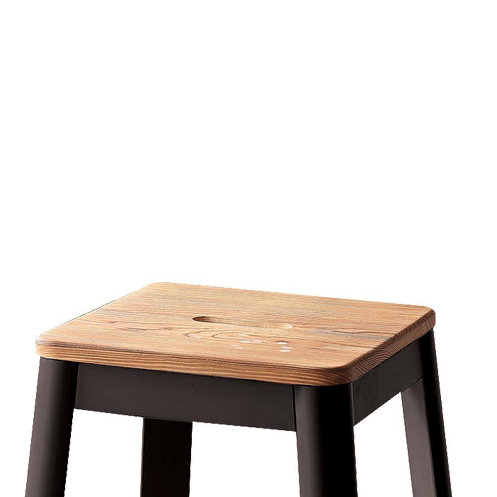 Natural Pine & Black Metal 30" Backless Bar Stool