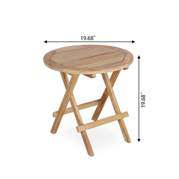 Teak Wood 20 in. Round Folding Outdoor Side Table, Patio Slatted