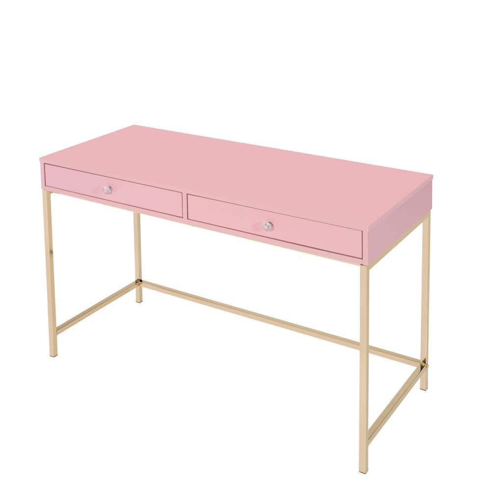 Pink and Gold Wood Writing Desk with Hutch and USB Port