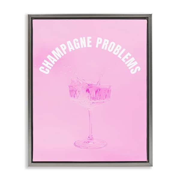 Stupell Industries Champagne Problems Pink by House of Lulu Gray Floater Frame Food Graphic Art Print 21 in. x 17 in.