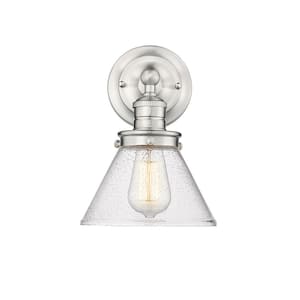 Eyden 7.875 in. 1-Light Brushed Nickel Wall Sconce with Clear Seedy Glass Shade