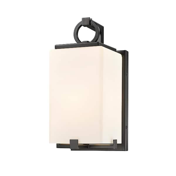 Unbranded Sana 5.75 in. 1-Light Outdoor Coach Wall Sconce Black with White Opal Glass Shade