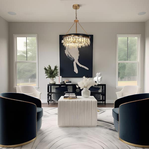Zephyrine 4-Light Matte Black and Plating Brass Crystal Round Chandelier with No Bulb Included