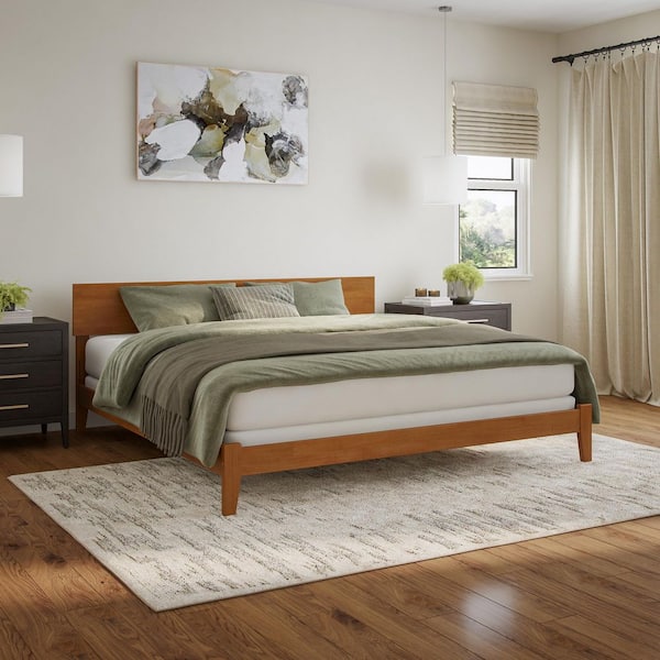 Orlando Light Toffee Natural Bronze Solid Wood Frame King Foundation Panel Bed