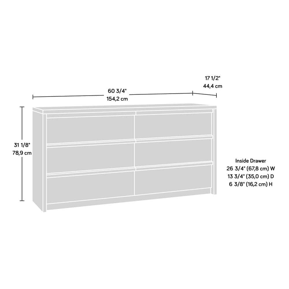 Pacific Maple Mid-Century 6-Drawer Horizontal Dresser