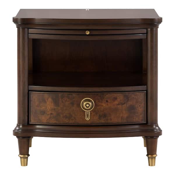 Whitney 24 in. Dark Cherry Rectangular Wood Top End Table with LED and Pull Out Tray