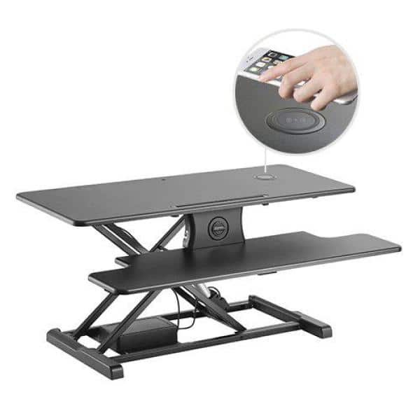 Electric Standing Desk Converter with Wireless Charging Pad