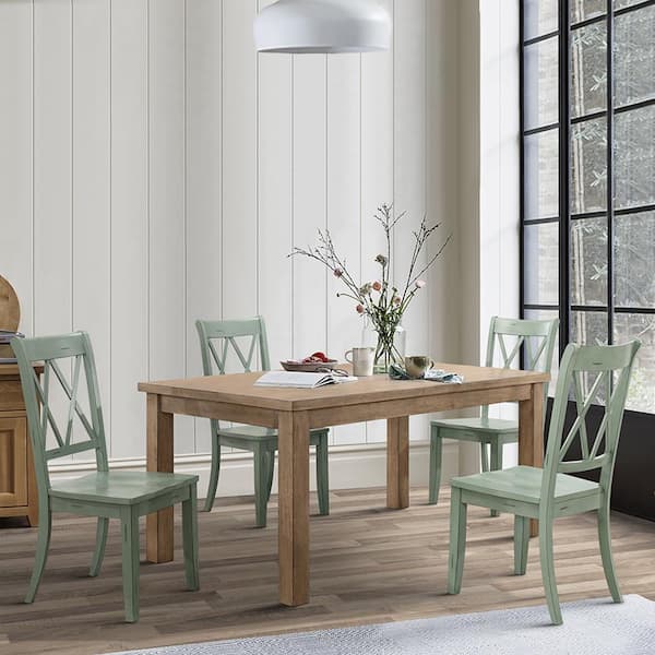 Festus Teal Finish Wood Dining Chair without Cushion, Set of 2