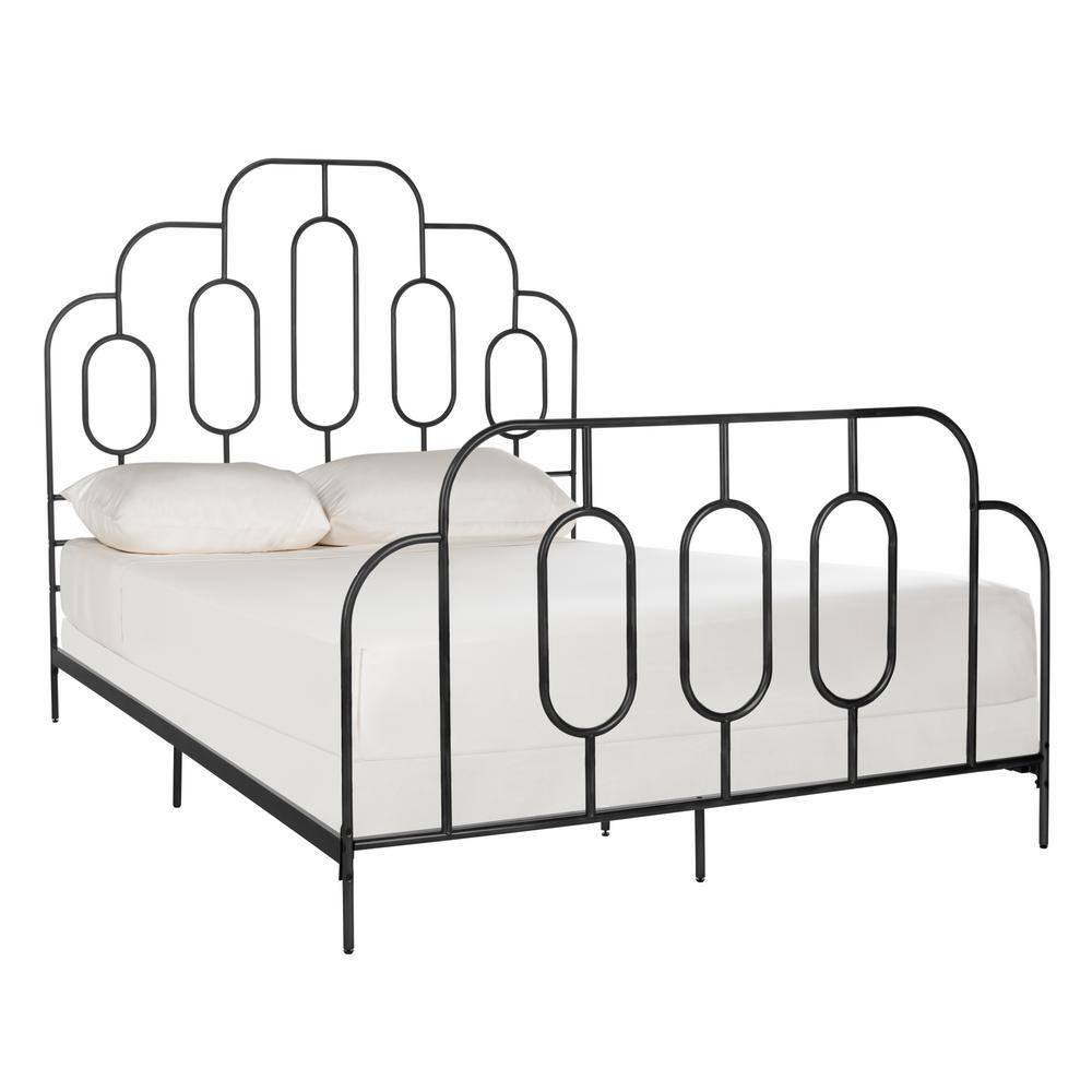 Full Black Metal Retro Bed Frame with Headboard