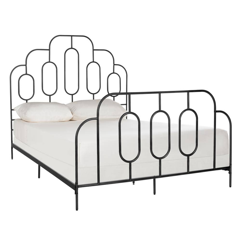 Paloma Black Metal Queen Bed with Art Deco Headboard
