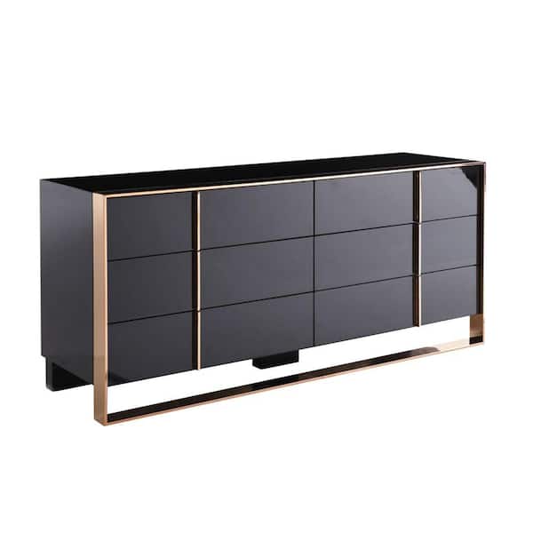 Benjara 20 in. Black and Gold 6-Drawer Wooden Dresser without Mirror