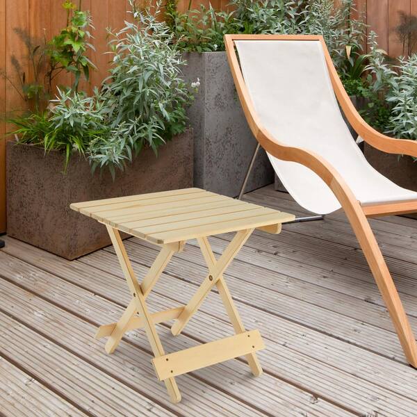 HOTEBIKE Outdoor & Indoor Natural Adirondack Patio Square Wood Folding Side Table