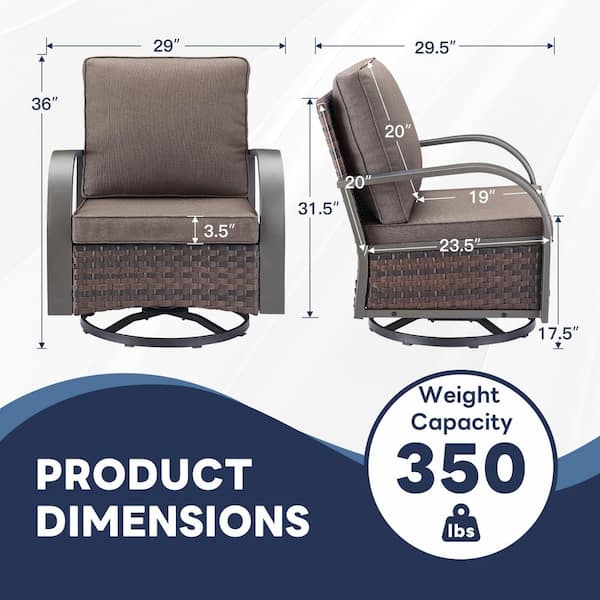 Iron Bend Series 4-Piece Brown Wicker Outdoor Patio Conversation Rocking Chair with Ottoman CushionGuard Gray Cushions