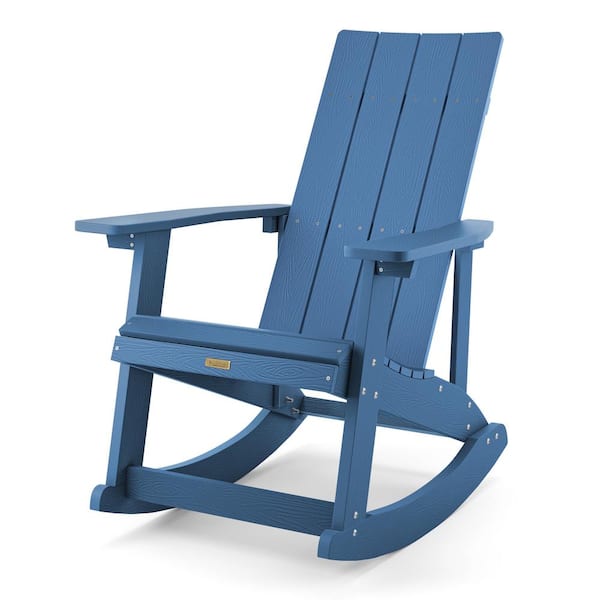 LUE BONA Doda Navy Blue HDPS Plastic Adirondack Rocking Chair Porch Rockers, Outdoor Rocking Chair